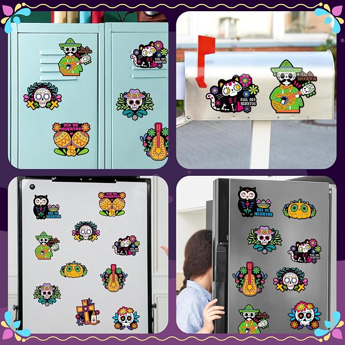Day of the Dead Coloring Arts Crafts Kit - 30Pcs Mexico Theme Color Your Own Magnets for Kids Mexican Fiesta Blank DIY Coloring Magnets for Party Fridge Refrigerator School Classroom Activities Decor
