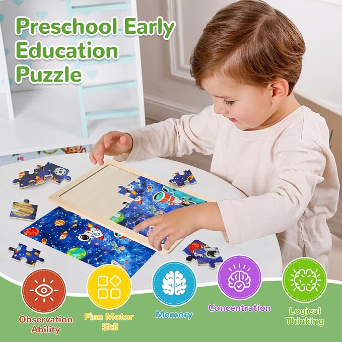 6 Packs Puzzles for Kids Ages 4-6,24Pcs Wooden Puzzles for Kids Ages 3-5 | Dinosaur,Animals,Vehicle,Space,Farm, Jigsaw Puzzles,Preschool Educational,Toys Gifts,for Children,Ages 3+Year Olds,Boys Girls