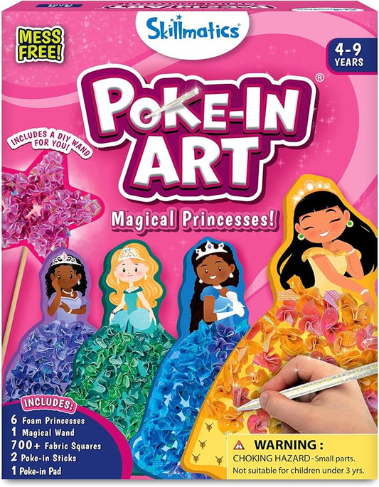 Skillmatics Poke-in Art – Magical Princesses, Wood Craft Kit, Gift for Kids | DIY Mess-Free Fun, Fine Motor Skills, Screen-Free, Pretend Play, Travel Activity, Girls & Boys Ages 4, 5, 6, 7, 8, 9