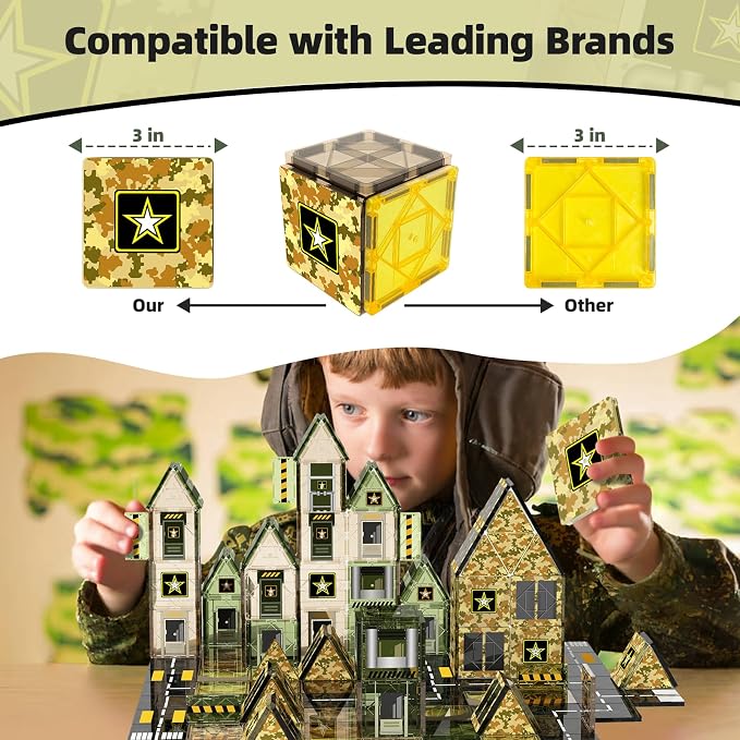 GobiDex 100PCS Army Magnetic Tiles Building Set, STEM Toys for Boys 3+ | Military Magnetic Blocks Building Toys for Kids Ages 4-8, STEM Educational Construction Toys, Birthday Gifts for Boys Girls