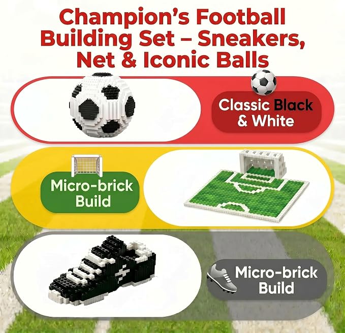 Soccer Ball Building Blocks Set, STEM Model Kit for Adults & Teens, Football Desk Decor Gift