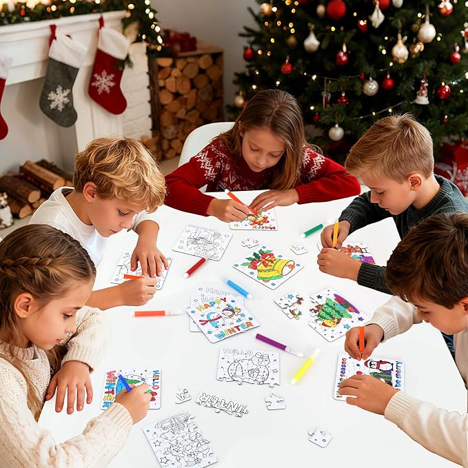 Christmas Crafts Kits Winter Crafts DIY Puzzle for Boys, Girls & Adults, Xmas Arts with Tree Bell Reindeer Santa Claus Star Snowmen Holiday Craft for Party Favors & Gift Bulk Classroom Activities