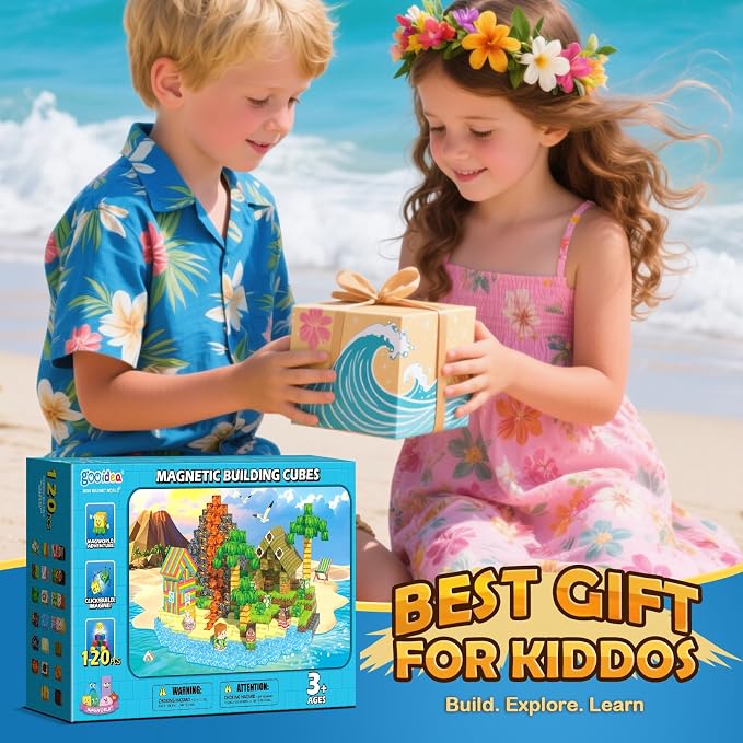 120PCS Magnetic Blocks Hawaii Mine Magnet World Building Cubes for Kids 3+ | Magnet Building Blocks, STEM Sensory Educational Toys, Christmas Birthday Gifts for Boys Girls, Outdoor Kids Toys