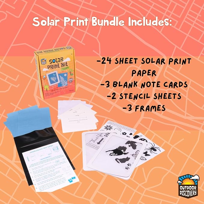 Toysmith Outdoor Discovery Solar Print Paper Kit, Multicolor, 36 Sheets | Sun Print Paper, Stencils and Frames, Outdoor Science Art, Nature Crafts, Classroom Projects, Creative Craft Gift, Ages 8-12
