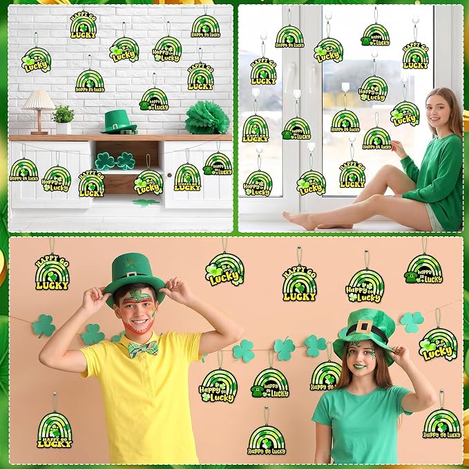 Qyeahkj 36 Set St. Patrick's Day Rainbow Suncatchers Crafts for DIY Lucky Rainbow Shamrock Window Tissue Paper Craft Kit Hanging Decor for Home Activity Art Project Birthday Party Favor