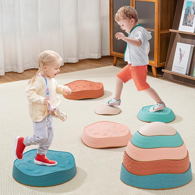 Fanboxk Stepping Stones for Kids,Non-Slip Toddler Sensory Toy | Sensory Balance Stepping Stones for Promoting Toddler Balance Coordination Skills,Up to 220 LBS for Indoors or Outdoors Play