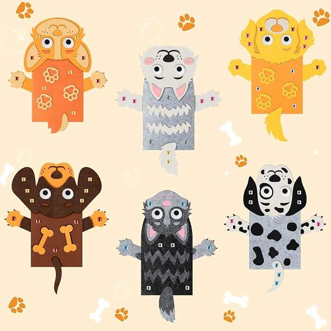 WATINC Hand Puppet Making Kit, Felt Sock Puppet Toys for Kids (Dog A) | 6 Styles, Make Your Own Storytelling & Role Play Crafts, Creative Group Activity, Party Favors & Gifts for Kids Ages 4-8