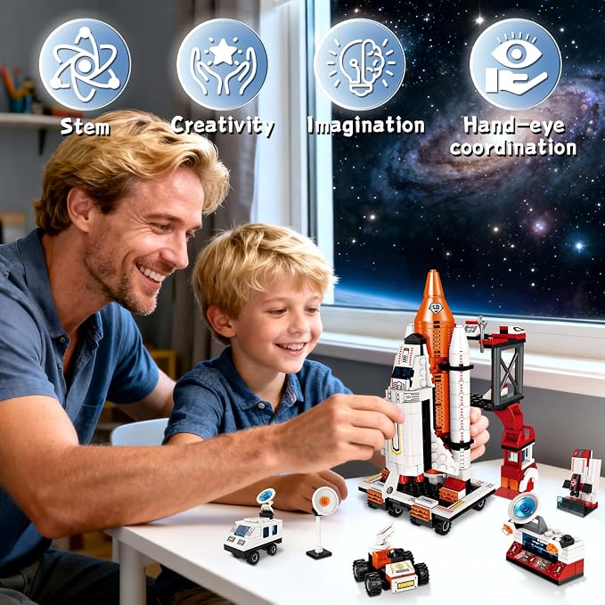 12-in-1 Space Shuttle Educational Building Toys for Kids 6-12 | STEM Learning & Space Toys featuring heavy transport rocket and launcher. Perfect Birthday Gifts for kids (566 pcs)