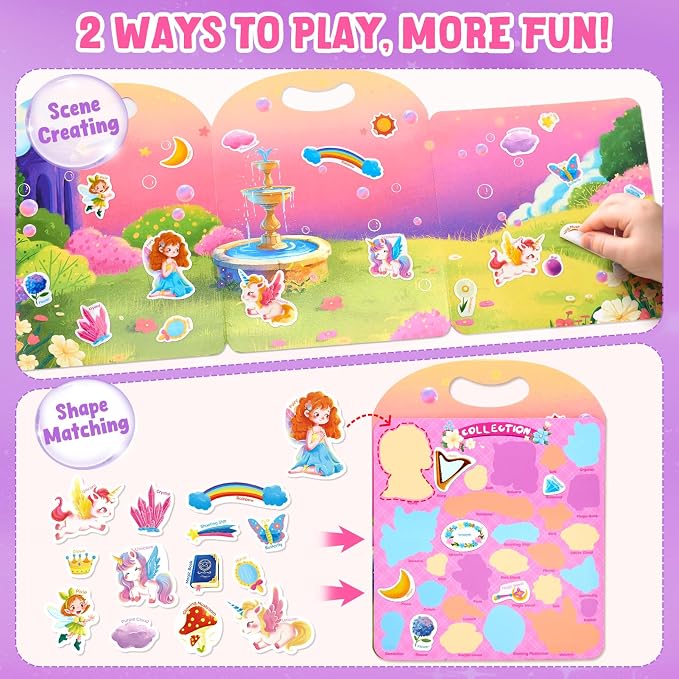 JoyCat Reusable Sticker Book Set for Kids, 3-Pack, Unicorn Fairy Mermaid | 90 washable stickers, kids car activities, road trip toy, party favors, toddler girl birthday gift, preschool creative play