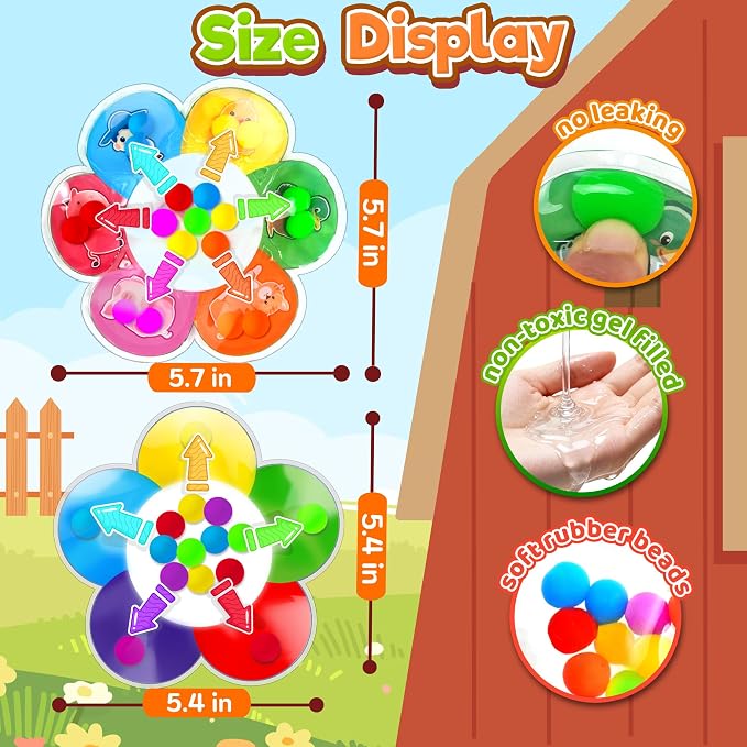 2PC Color Sorting Sensory Toy for Toddler Girl, Farm Animal Roadtrip Travel Essential Fidget Game, Montessori Preschool Learning Activities for Kid Boy Aged 2 3 4 Dementia Easter Basket Stuffer Gift