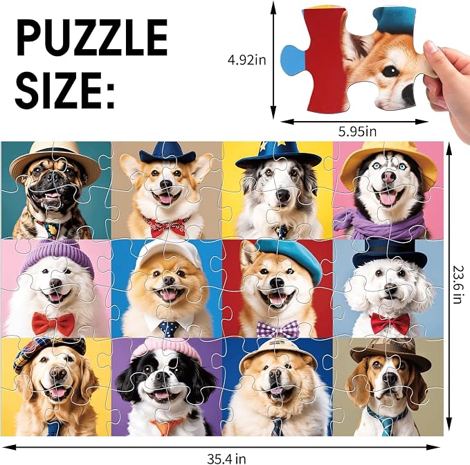 Jumbo Floor Puzzle for Kids,48 Piece Funny Dog Jigsaw Puzzle Ages 3-8 | Puppy Theme Puzzle,Extra-thick Cardboard,Preschool Learning Toy,35x24 in Completed,Ages 3-8,Birthday Gift for Boys and Girls