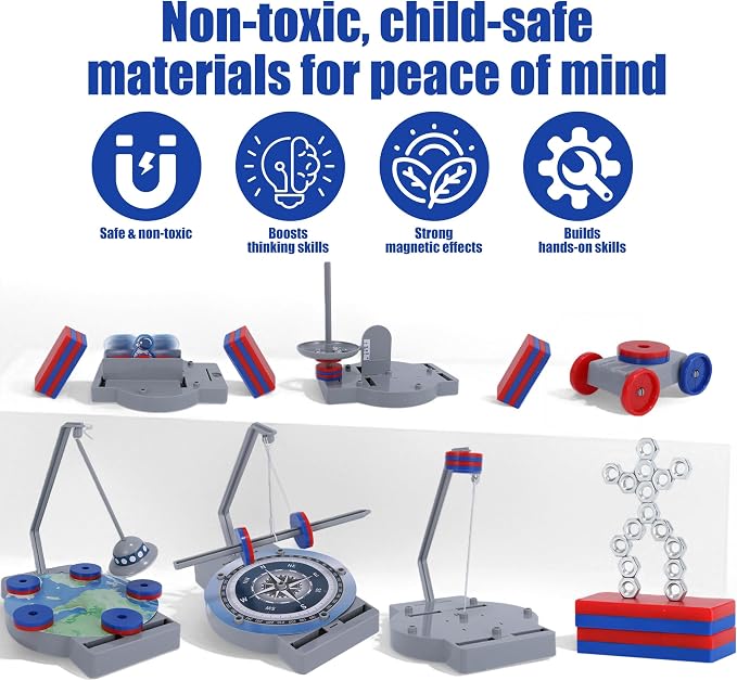 NewFamily Magnetic Science Kit for Kids, 12-in-1 STEM Physics Experiment Kit, Hands-On Magnetism Learning Toy, Ages 6 7 8 9 10 11 12