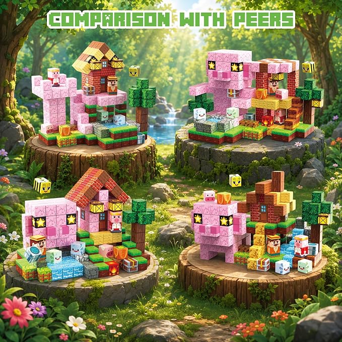 Magnetic Building Blocks STEM Toy Magnet Cubes for Kids 4-12 | Magnetic Cubes, 0.8 inches Building Blocks, Christmas Birthday Gifts for Kids Boys Girls Forest Pig Red Build-220pcs