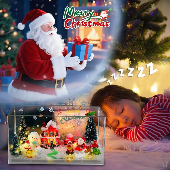 Christmas Sensory Bin for Kids Christmas Decorations, Christmas DIY Decoration Art Kit for Kids with Sandbox, Castle, Christmas Tree, 3 Color Sand Gift Birthday Gift for Children Ages 3+
