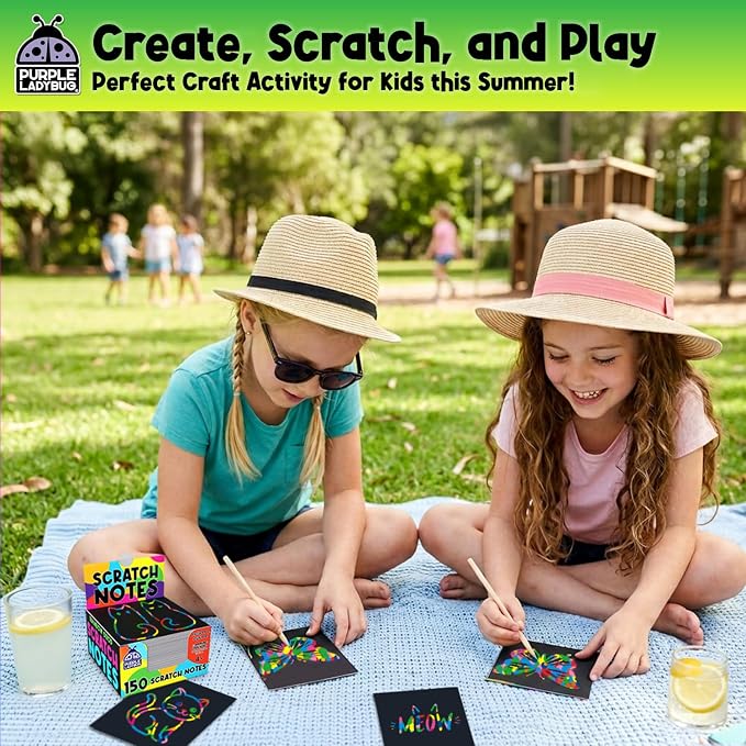 Rainbow Scratch Art for Kids - 150 Pcs Rainbow Scratch Art Paper Mini Notes | Arts and Crafts Supplies Ages 4-12, Stocking Stuffers for Kids, Activities for Classroom, Camping, Summer, Travel, & Wedding