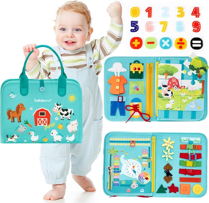 hahaland Busy Board for Toddlers Girls Montessori Toys for 3+ Year Old | Farm Animals Preschool Learning Activities Toddler Travel Toys for 3+