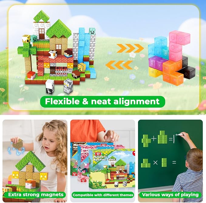 Magnetic Blocks-200PCS Magnetic Building Blocks, Magnets Cubes 2026 Upgraded Stacking Magnets for Kids Forest River Indoor Construction STEM Toys, Christmas Birthday Gifts for Boys & Girls Ages 3+