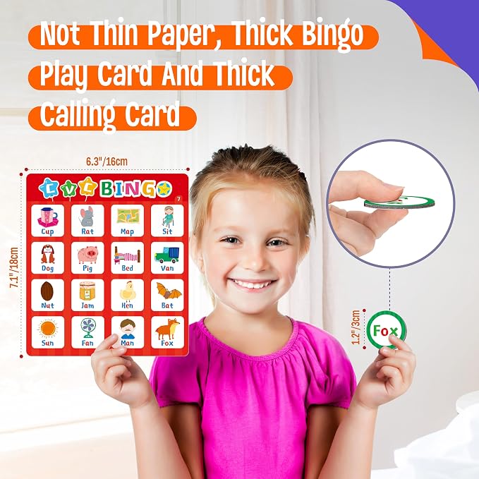 SpriteGru Alphabet & CVC Bingo Game, 12 Bingo Board ABC Letters, CVC Words Phonetic Game, Letters Phonetic Awareness Early Educational Learning Toys - Ages 4 and up, Perfect for Classroom & At Home