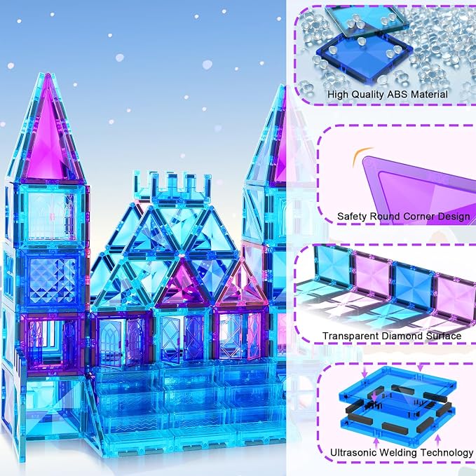 AFUNX Diamond Magnetic Tiles,116PCS Sturdy-Build STEM Toys for Kids | Endless Building Possibilities,Safe ABS and Smooth Edges,Educational Toys for Pretend Play,Gifts for Boys and Girls
