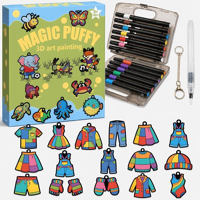 MWOMGLP Magic Foam Texture Painting Kit, 16 Pack DIY Puffy Foam Art Craft Set for Kids, 3D Sensory Painting Paper with Colorful Foam Sheets, Creative Gift for Boys Girls Ages 3+(Fashion)