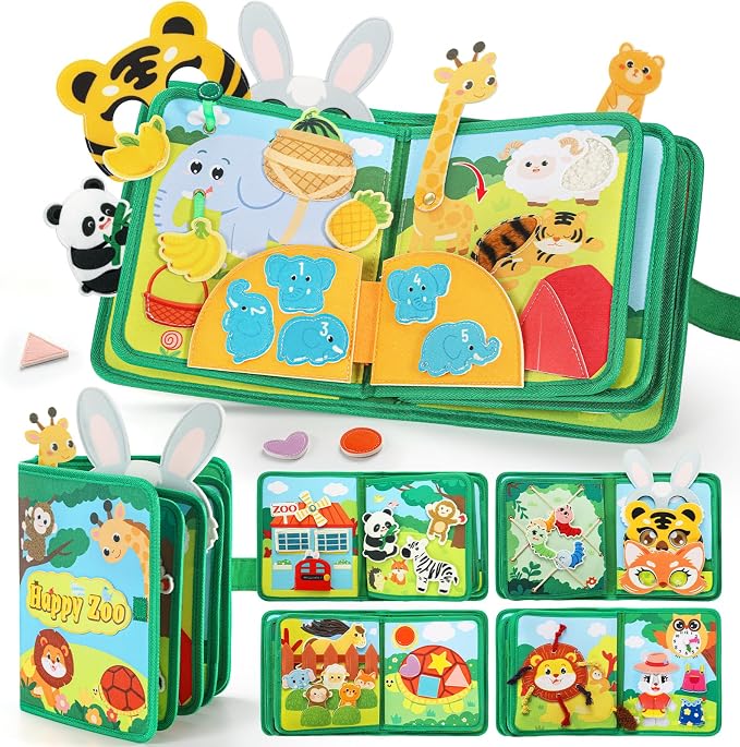 25 in 1 Busy Book for Toddlers 1-3 - Zoo Montessori Toy Toddlers Busy Board for 1 Year Old, Educational Sensory Quiet Toy, Airplane Car Travel Essentials Birthday Gift for 2-4 Yr 18 month old Boy Girl