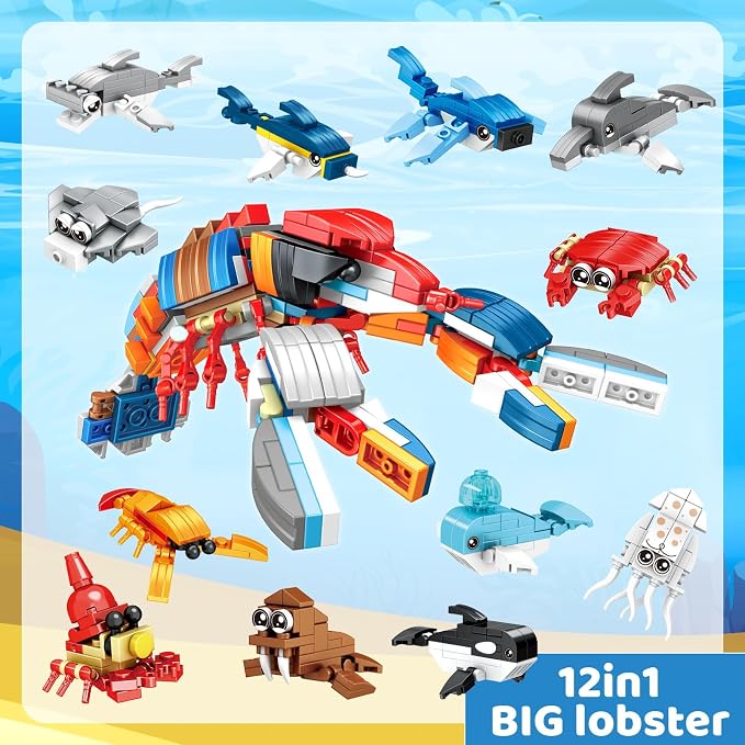 Mini Building Blocks Sets Party Favors for Kids 4-8, 36PCS | Ocean Animals Small Building Block Sets, Goodie Bag Stuffers for Kids, Treasure Box Prizes, Pinata Stuffers for Kids
