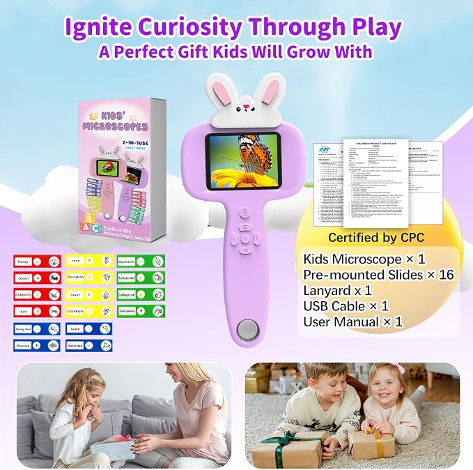 BLACKROOT Microscope for Kids, 2.4" Handheld Digital Pocket Microscope | STEM Educational Science Toys for New Year, Birthday Gifts for 3+ 4 5 6 7 8 9 10 11 12 Year Old Boys Girls, Purple