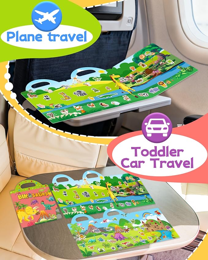 Benresive Reusable Sticker Book for Toddlers, Stickers for Kids, Travel Toy | Toddler Toys, Boys Girls Birthday Gifts, Airplane & Road Trip Essentials Kids, No Mess Waterproof Toddler Crafts Activities