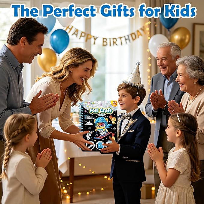 FUNNYB&G Foil Art Craft Kit for Kids, Sparkly Birthday Gift Toy for Kids | No Mess, Kids Ages 4-10 Create Sparkling Artwork, A Creative Gift for Birthdays, Holidays, Travel Activities,Screen-Free Fun
