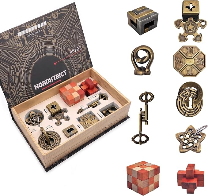 9PCS Metal Brain Teaser Puzzle Set, 3D Disentanglement Interlocking IQ Brain Puzzles for Adults & Teens, Fidget Desk Toy, Stress Relief Gift for Birthday, Christmas, Holiday & Family Party