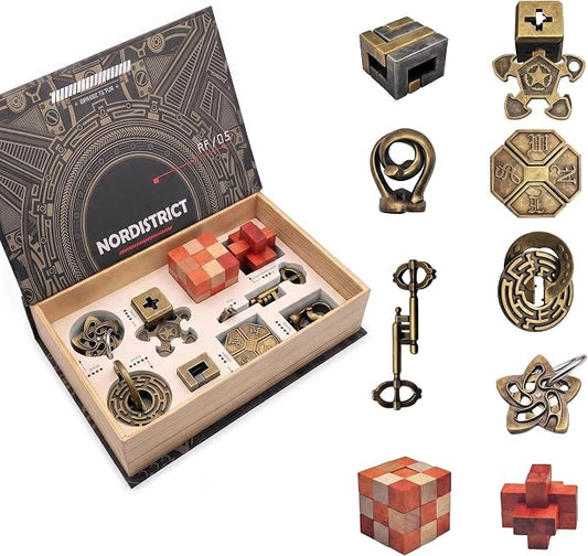 9PCS Metal Brain Teaser Puzzle Set, 3D Disentanglement Interlocking IQ Brain Puzzles for Adults & Teens, Fidget Desk Toy, Stress Relief Gift for Birthday, Christmas, Holiday & Family Party