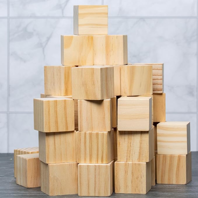 Ninekong 50 Pack Unfinished Wood Blocks 1.5 Inch - Solid Pine Wooden Cubes for Crafts, Sanded Smooth Natural Wood Squares for Painting, DIY Projects, Puzzle Making & Home Decor | Solid Pine, Sanded Smooth Natural Wood Squares, For Crafts, Painting, DIY...