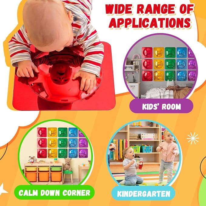 Geiserailie 15 Pcs Sensory Wall Bubble Mirrors, 10 x 10 Inch, CPC Certified | Colorful Acrylic Convex Mirrors, Sensory Room must haves, Classroom Learning Tool, Calming Corner, Preschool Daycare Activity