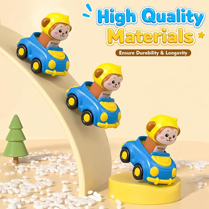Press to Go Car Toys for Toddlers, Animal Cars for Babies 6-36 Months | 4 Pack Vehicle Set, First Birthday Gifts, Infant Sensory Toys, Baby Shower Gifts, Fun Gifts for Boys & Girls