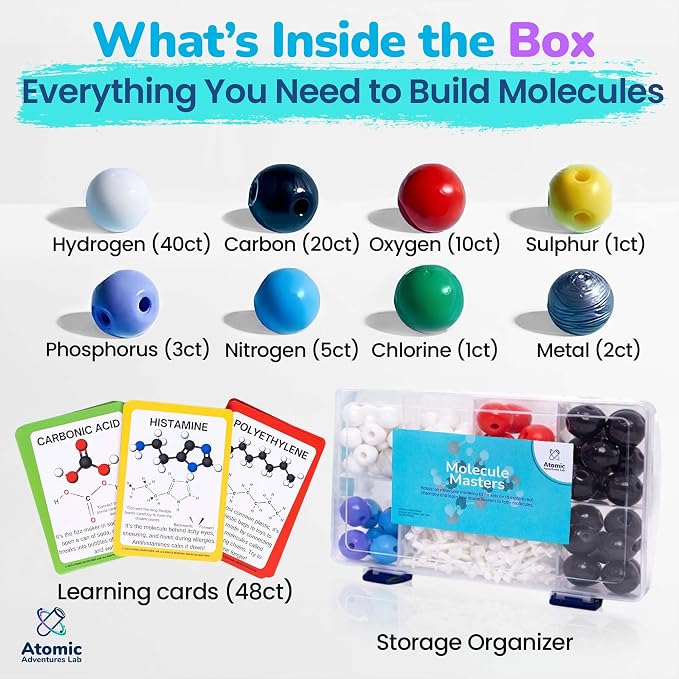 Educational Molecule Model Kit for Kids - Organic Chemistry Molecular Model Kit with Guide & STEM Learning Activity Cards for Teens & Adults to Build 3D Molecules, Atoms, Bonds