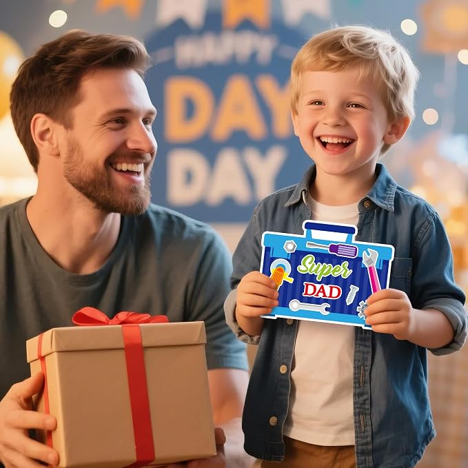 Haooryx Father's Day Magnet Craft Kit - 30 Sets Make Your Own Tool Box Sticker Decor Paper Craft for Classroom Home DIY Activity Refrigerator Bulletin Board Decor Happy Father's Day Party Supply Gift