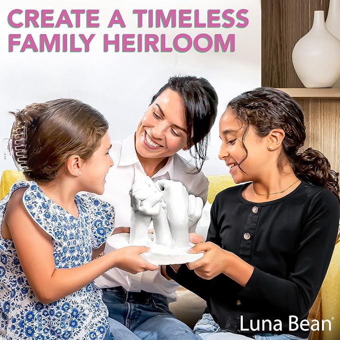 Luna Bean XL Hand Casting Kit for Family - Extra Large Mold, Up to 6 Hands | Molds up to 4 adult hands or 2 adults with 4 kids - double the material of our couples kit, family keepsake gift