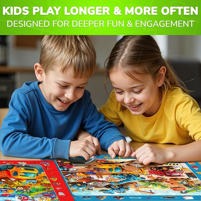 100 Piece Puzzles for Kids Ages 4-6 - 4 Jigsaw Kids Puzzles Ages 6-8 | Search and Find Educational Kids Puzzles Ages 5-8 with Animals and Cars – Toddler Learning Toy Gift for Boys and Girls