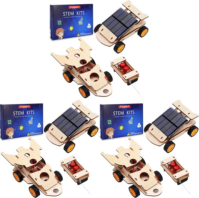 DIY RC Car Kit, Build Your Own Solar Car - Stem Projects for Kids Ages 8-12, Science Experiments for Kids 9-12, STEM Toys for 8 9 10 11 12 Year Old Boys Gifts (Pack of 3)