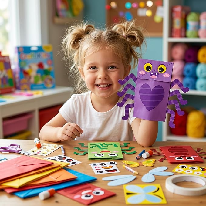 WATINC Hand Puppet Making Kit, Paper Sock Puppet Toys for Kids (Insects) | 9 Styles, Make Your Own Storytelling & Role Play Crafts, Creative Group Activity, Party Favors & Gifts for Kids Ages 4-8