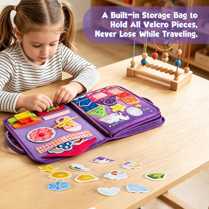 GOLIYEAN Toddler Busy Board - Montessori Toys for 1-3 Year Old Girl Birthday Gifts, Educational Learning Sensory Quiet Activity Busy Book for Toddlers, Airplane Car Travel Toys for Ages 2-4