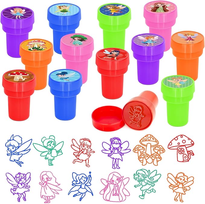 Cinrobiye 24 Pcs Fairy Stampers for Kids, Pre-Inked Fairy Party Favors, Birthday Goodie Bag Fillers, Classroom Rewards, Treasure Box Prizes, Pinata Fillers, Carnival Toys