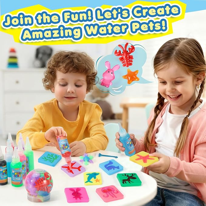 URMYWO Magic Water Elf Toy Kit, Aqua Fairy Gel Kit, DIY Squishy Maker Set | 20 Gels & 24 Molds,Make Your Own Squishies,Water Pets with Glow,Glitter Gels,Creative Sensory Craft Gift for Kids Ages 4+