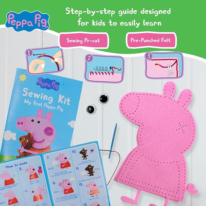 My First Sewing Kit for Kids – Peppa Pig Beginner Kids Easy DIY Projects Peppa Pig & Peppa's Bear, Complete Arts & Crafts Set with Instructions & Felt – Girls, Boys Learning to Sew & Embroider