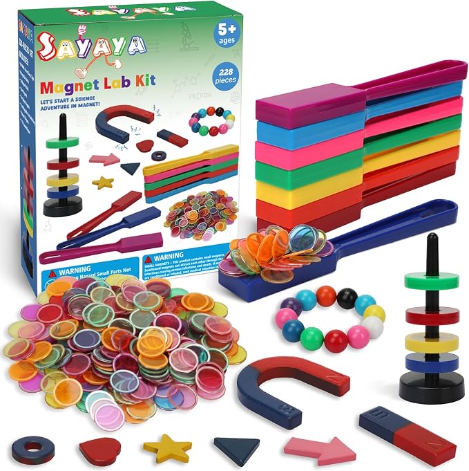 SAYAYA 228 PCS Magnetic Science Kit for Kids - Magnetic Balls, Bingo Wands with Chips, STEM Learning Set Magnet Toys for Classroom, Back to School Supplies, Educational Activities Gift for Boys Girls
