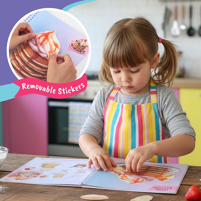 BSCOOL Baking Coloring Book with Stickers Recipes and Cake Design | Activity and dress-up keep kids ages 5 and up. Includes drawing guides, baking recipes, and fun sticker sheets for girls.