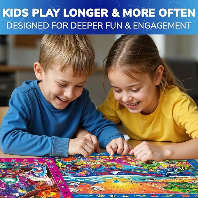 100 Piece Puzzles for Kids Ages 4-6 - 4 Jigsaw Kids Puzzles Ages 4-8 | Search and Find Observational Nocturnal Life - Educational Kids Puzzles Ages 8-10 - Learning Toys for Children 5-8