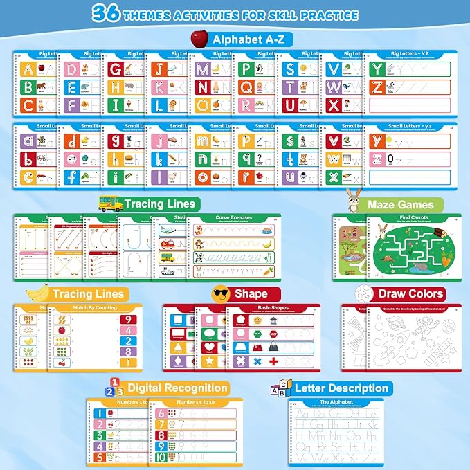 Preschool Dry Erase Learning Workbook for Kids Ages 3-5 – Reusable Tracing Book for Letters A-Z, Shapes & Lines – Use with Dry Erase Markers – Handwriting & Fine Motor Skills Practiceactice