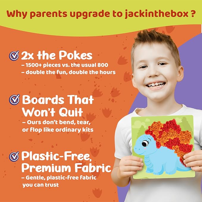 jackinthebox Poke Art Dinosaurs Crafts Kit for Kids, Boys & Girls, Ages 4-8 | 1400 fabric pieces, punch dot activities, learning ideas, travel toys, birthday gifts, age 4 5 6 7 8 yr old, flower pressing
