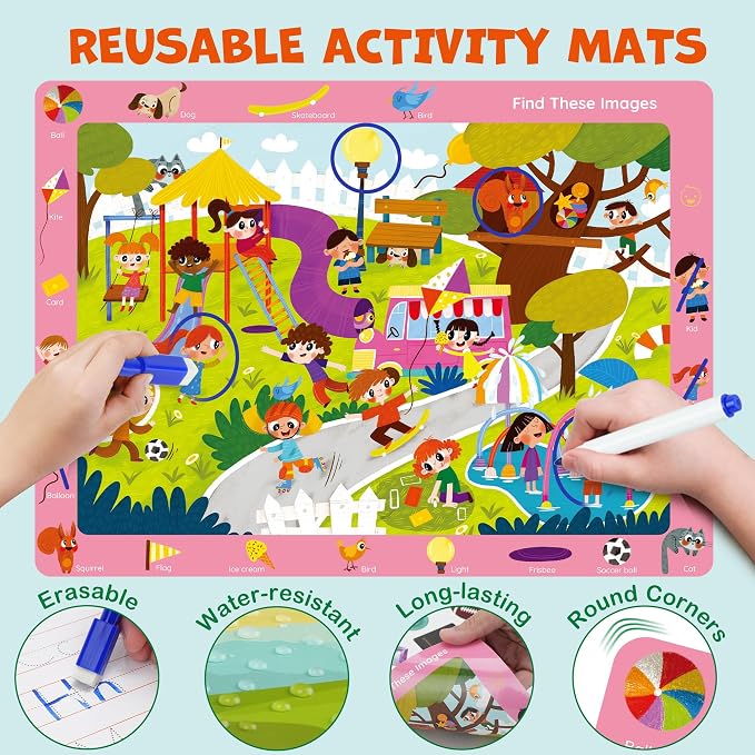 BenBen Search and Find Books for Kids Ages 3 4 5 6 7 8, Dry Erase, Reusable | 28 Pages, Preschool Learning Activities, Travel Game for Road Trip, Fine Motor Skills, Birthday Gift for Kindergartener